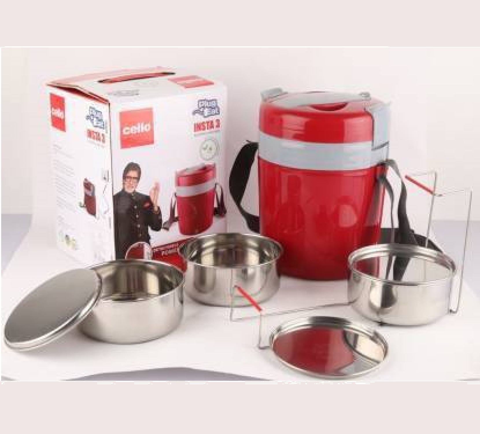 Cello INSTA-3 electric tiffin -Red