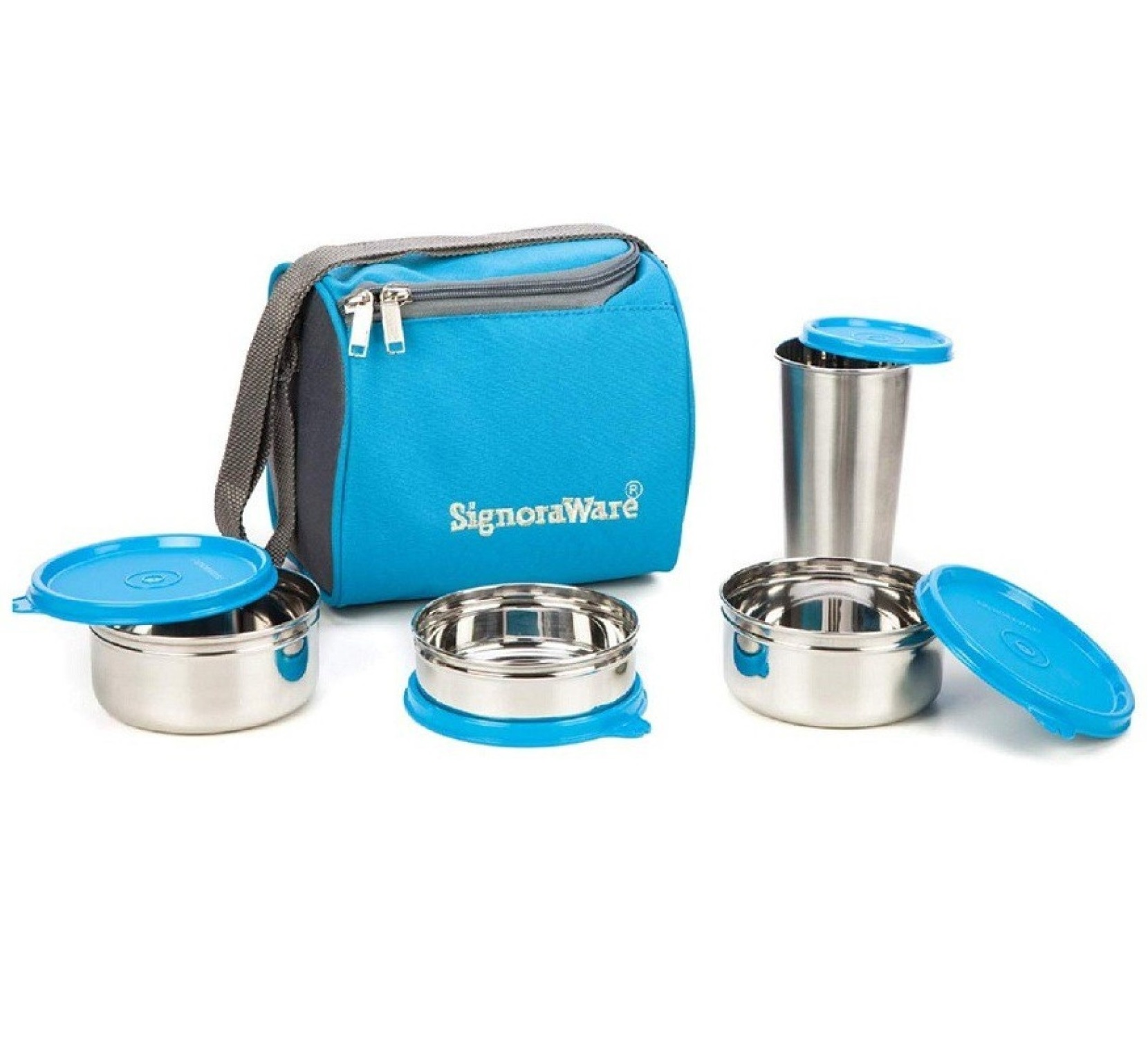 Signoraware Best Steel Lunch Box, Blue, 4 Containers
