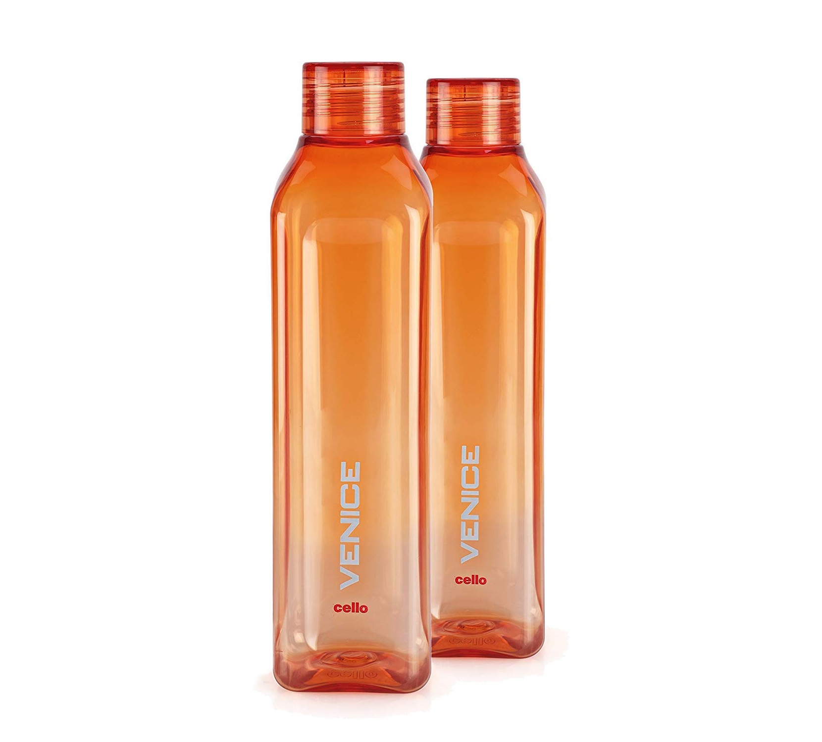 Cello Venice Plastic Water Bottle, (1L, Set of 2, Orange)